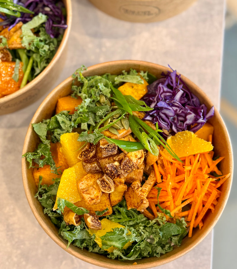 Harvest Chicken Squash Salad with Roasted Apple Maple Coconut Dressing