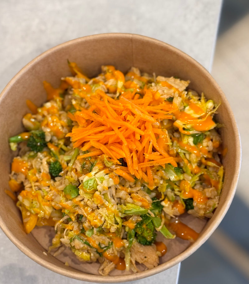 Miso Braised Turkey Bowl with Zesty Sauce, Rice, Feta & Honey